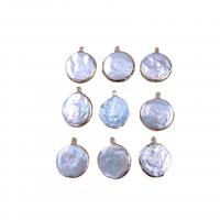 Freshwater Pearl Pendants, with Brass, Round, mixed colors, 18-19mm, 10PCs/Bag, Sold By Bag