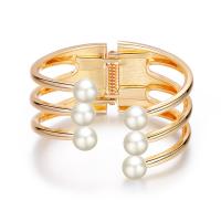 Kirsite Cuff Bangle, with Plastic Pearl, fashion jewelry & for woman, golden, Sold By PC