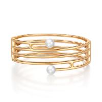 Tibetan Style Bangle, with Plastic Pearl, plated, fashion jewelry & for woman, golden, Sold By PC