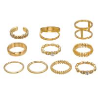 Tibetan Style Ring Set, 10 pieces & fashion jewelry & for woman & with rhinestone, more colors for choice, Sold By Set