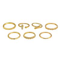 Ensemble d’anneau en alliage de zinc, 7 pièces & bijoux de mode & pour femme & avec strass, doré, Vendu par fixé
