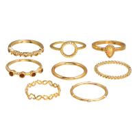 Tibetan Style Ring Set, plated, nine pieces & fashion jewelry & for woman & with rhinestone, golden, Sold By Set