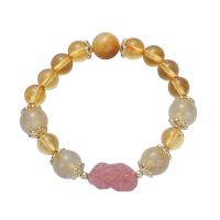 Bransolety kamień szlachetny, Koraliki kwarc żółty, ze Strawberry Quartz, Wspaniałe dzikie zwierzę, biżuteria moda & dla kobiety, sprzedawane na około 5.5-7.4 cal Strand
