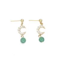 Natural Gemstone Earrings Zinc Alloy with Gemstone Moon gold color plated & micro pave cubic zirconia & for woman nickel lead & cadmium free 31mm Sold By Pair