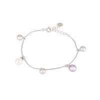 925 Sterling Silver Bangle Bracelet, with Freshwater Pearl, with 1.37inch extender chain, platinum plated, different styles for choice & for woman, 7mm, Sold Per Approx 6.3 Inch Strand