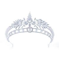 Bridal Tiaras Zinc Alloy with Plastic Pearl Crown silver color plated with rhinestone & hollow Sold By PC