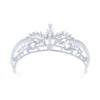 Tiaraer, Zinc Alloy, med Plastic Pearl, Crown, sølvfarvet forgyldt, med rhinestone & hule, 330x55mm, Solgt af PC