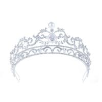 Tiaraer, Zinc Alloy, med Plastic Pearl, Crown, sølvfarvet forgyldt, med rhinestone, 330x65mm, Solgt af PC