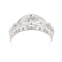 Tiaraer, Zinc Alloy, Crown, sølvfarvet forgyldt, med rhinestone & hule, 320x60mm, Solgt af PC