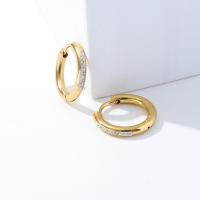 Titanium Steel Huggie Hoop Earring, Donut, gold color plated, different size for choice & with rhinestone, Sold By PC