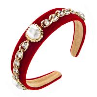 Hair Bands Velveteen with Freshwater Pearl & Zinc Alloy gold color plated dyed & with rhinestone Approx 0.9mm Sold By PC