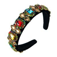 Hair Bands Cloth with Zinc Alloy gold color plated dyed & with rhinestone Sold By PC