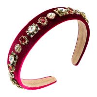 Hair Bands Pleuche with Zinc Alloy gold color plated dyed & with glass rhinestone Approx 0.9mm Sold By PC