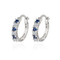 Brass Hoop Earring with Aquamarine platinum color plated for woman blue Approx 0.9mm Sold By PC