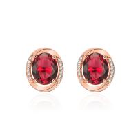 Cubic Zircon (CZ) Stud Earring, Brass, rose gold color plated, micro pave cubic zirconia & for woman, red, 13x15mm, Hole:Approx 0.9mm, Sold By Pair