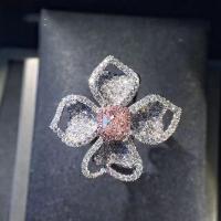 Rhinestone Finger Ring Brass platinum color plated Adjustable & for woman & with rhinestone pink Approx 0.9mm Sold By PC