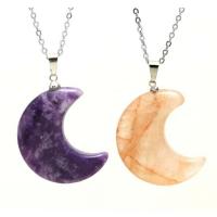 Natural Gemstone Necklace Brass with Gemstone Moon platinum color plated & Unisex nickel lead & cadmium free Length 20 Inch Sold By PC