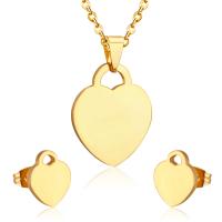 Fashion Stainless Steel Jewelry Sets, Stud Earring & necklace, Heart, plated, for woman, more colors for choice, 30*22mm-35*26mm,25*18mm-30*25mm, Length:17.72 Inch, Sold By Set