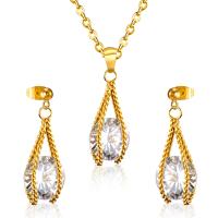 Fashion Stainless Steel Jewelry Sets earring & necklace with Cubic Zirconia plated for woman Length 17.72 Inch Sold By Set