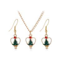 Zinc Alloy Jewelry Sets earring & necklace with 1.97 extender chain Christmas Tree 2 pieces & Christmas Design & fashion jewelry & for woman & enamel & with rhinestone Length 17.32 Inch Sold By Set