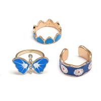 aleación de zinc Anillo de dedo Cuff, tres piezas & Joyería & unisexo & esmalte & con diamantes de imitación, azul real, Vendido por Set