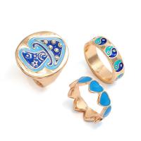 Cink ötvözet Finger Ring, három darab & divat ékszerek & egynemű & zománc, Acid Blue, Által értékesített Set