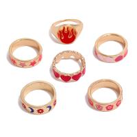 Zinc Alloy Finger Ring 6 pieces & fashion jewelry & Unisex & enamel pink Sold By Set