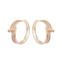 Brass Hoop Earring, gold color plated, micro pave cubic zirconia & for woman, more colors for choice, nickel, lead & cadmium free, 34x35mm, Sold By Pair