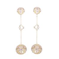 Cubic Zirconia Micro Pave Brass Earring, Round, gold color plated, micro pave cubic zirconia & for woman & hollow, nickel, lead & cadmium free, 15x70mm, Sold By Pair