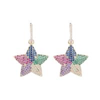 Huggie Hoop Drop Earring Brass Star plated micro pave cubic zirconia & for woman nickel lead & cadmium free Sold By Pair