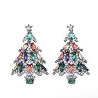 Christmas Earrings Brass Christmas Tree plated Christmas jewelry & micro pave cubic zirconia & for woman nickel lead & cadmium free Sold By Pair