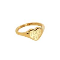 Anillo de dedo de acero inoxidable, Corazón, 18K chapado en oro, diverso tamaño para la opción & con el patrón de la letra & para mujer, 8.69mm, tamaño:6-8, Vendido por UD