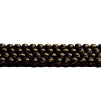 Natural Black Stone Beads, Round, DIY & gold accent, black, Sold Per 38 cm Strand