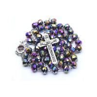 Rosary Necklace Crystal with Zinc Alloy Crucifix Cross plated Unisex mixed colors 6*8 Length 58.5 cm Sold By PC