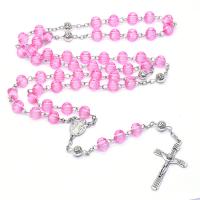 Rosary karoliai, Plastmasinis, su Cinko lydinys, Nukryžiuotojo Kryžius, unisex, rožinis, 8mm, Ilgis 45 cm, Pardavė PC