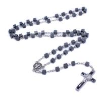 Rosary Necklace Hematite with Zinc Alloy Crucifix Cross Unisex mixed colors 5mm Length 34 cm Sold By PC