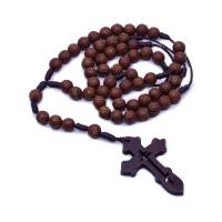 Rosary Necklace, Plastic, with Polyester Cord, Cross, Unisex, mixed colors, 8mm, Length:48.5 cm, Sold By PC