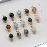 Natural Gemstone Finger Ring, Brass, with Gemstone, for woman, more colors for choice, 30-50mm, 5PCs/Bag, Sold By Bag