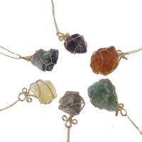 Natural Gemstone Necklace Brass with Gemstone Nuggets for woman 40-50mm Length Approx 45 cm Sold By PC