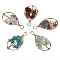 Gemstone Pendants Jewelry, Brass, with Gemstone, Teardrop, more colors for choice, 40x22mm, 5PCs/Bag, Sold By Bag
