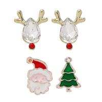 Božićni Naušnice, Cink Alloy, 2 komada & modni nakit & za žene & emajl & s Rhinestone, Prodano By Set