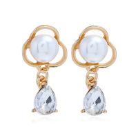 Zinklegierung Ohrringe, mit ABS-Kunststoff-Perlen, Modeschmuck & für Frau & mit Strass, keine, verkauft von Paar