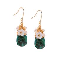 Turquoise Earring Brass with turquoise & pearl plated Natural & fashion jewelry & for woman Sold By Pair