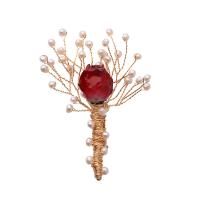 Broche bijoux de mode, laiton, avec Fleurs séchées & perle, Rose, Naturel & pour femme, 82x57mm, Vendu par paire