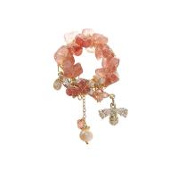 Fashion Brooch Jewelry, Brass, with pearl & Strawberry Quartz, Natural & fashion jewelry & micro pave cubic zirconia & for woman, pink, 51x31mm, Sold By Pair