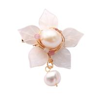 Shell Brooch, Brass, with pearl & Shell, Flower, Natural & fashion jewelry & for woman, pink, 42x34mm, Sold By PC