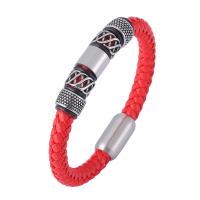 Bracelets cordon PU, cuir PU, avec Acier inoxydable 304, bijoux de mode & normes différentes pour le choix & motif tissé, rouge, Vendu par PC
