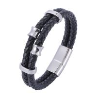 PU Leather Cord Bracelets, with 304 Stainless Steel, Vacuum Ion Plating, fashion jewelry & different size for choice & woven pattern, more colors for choice, Sold By PC