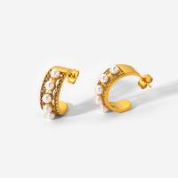 Edelstahl Ohrringe, mit Kunststoff Perlen, 18K vergoldet, Modeschmuck & Micro pave Zirkonia & für Frau, 20x8.4mm, verkauft von Paar