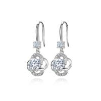 925 Sterling Silver Drop &  Dangle Earrings, Four Leaf Clover, platinum plated, micro pave cubic zirconia & for woman & hollow, more colors for choice, 12x33mm, Sold By Pair